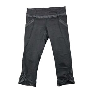 Lululemon Chase Me Crop 18" Women's Size 6 Black Pant II Faux Leather Trim Yoga